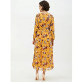 Women's Polyester Floral Long Sleeves Calf-length Dress (Multicolor)